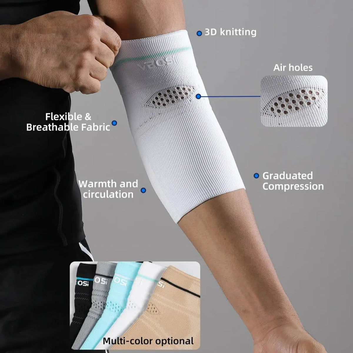 VBOSi 1 Piece Compression Elbow Sleeve – Breathable & Elastic Sports Support for Gym, Running & Daily Use for Men & Women