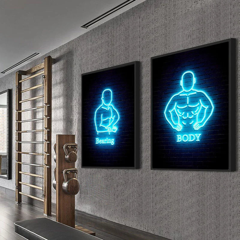 Modern Fitness Body Motivation Neon Design Canvas Posters GYM Body Pop Wall Art Simply Fitness Power Print Art GYM Decor Mural