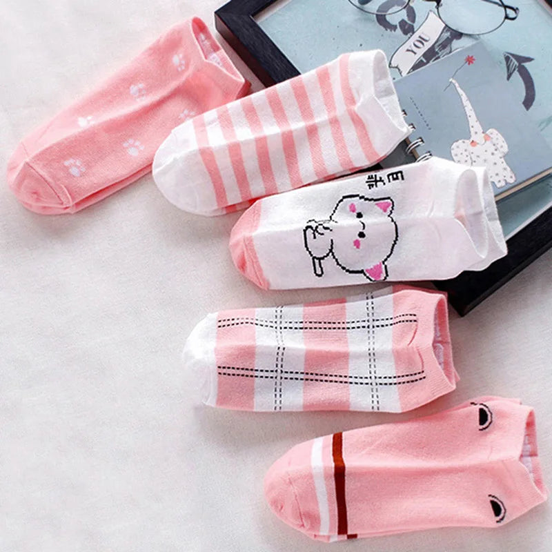 5 Pairs Socks Womens Summer Autumn Socks Women Quality Cotton Cute Set Japanese Style Sports Fashion Short Ankle Socks Harajuku