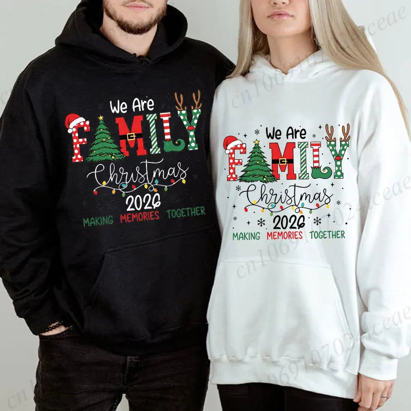 We Are Family Christmas 2026 Hoodies Xmas Holiday Hoodies Retro Christmas Sweatshirts Graphic Family Vacation Tracksuits Gift