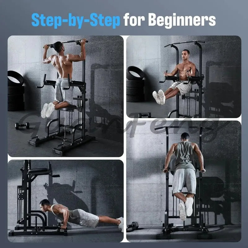 450LBS Power Tower Pull‑Up Dip Station, Stable Pull‑Up Bar, Home Gym Multifunctional Equipment for Full‑Body Strength Training