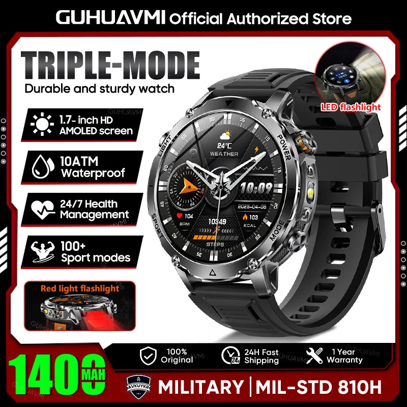 New GPS Sapphire Glass Smartwatch Business men 1.7-inch AMLED Screen Clock 1400mAh Battery 10ATM waterproof Titanium alloy Watch