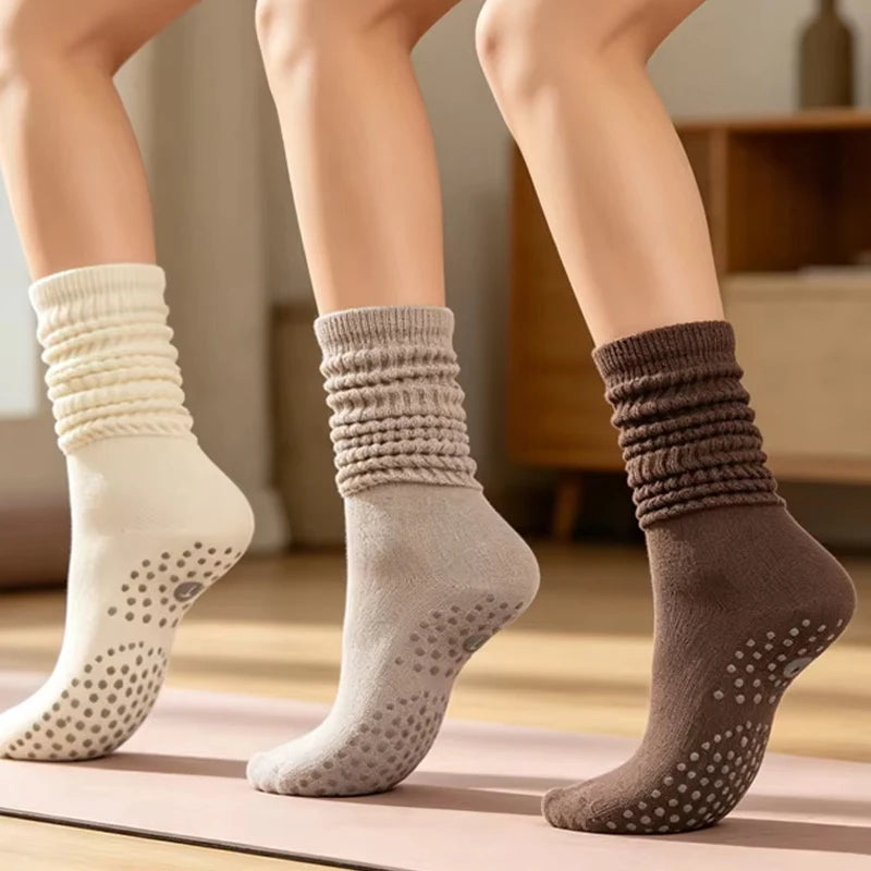 1 Pair Female Pilates Indoor Anti Slip Silicone Floor Socks Breathable Double Bar Middle Socks Fitness Dance Exercise Yoga Socks