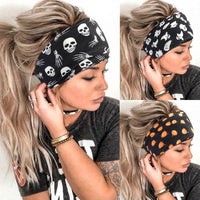 Halloween Printed Wide Headband Skull Pumpkin Ghost Pattern Stretch Elastic Hair Band Women Party Hair Accessory