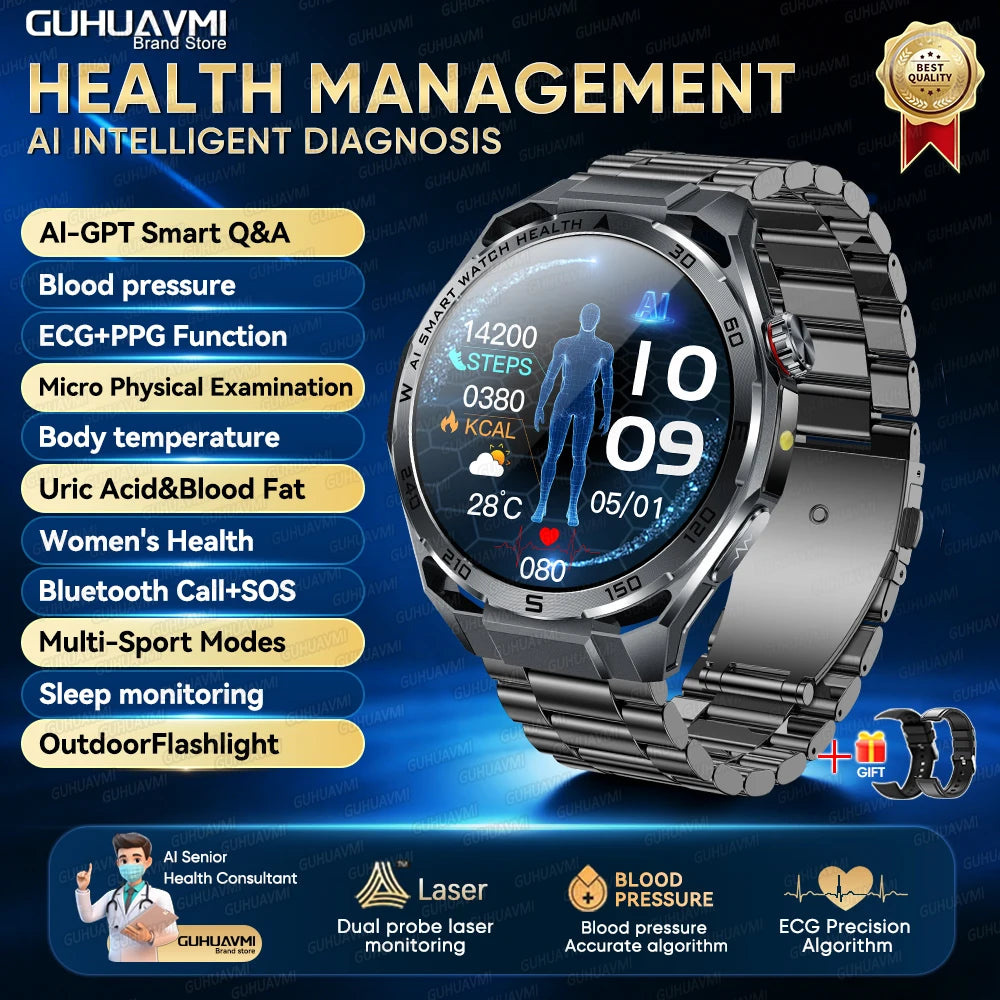 Newly Accurate Micro Physical Examination Health Smart Watch ECG Blood Fat/Pressure Heart Rate Call Sports Watch For iOS Android