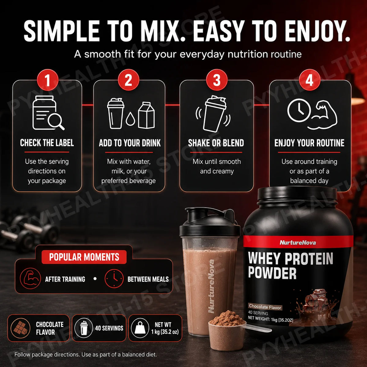NurtureNova Chocolate Whey Protein Powder with Vitamins Minerals Taurine for Muscle Maintenance Recovery Support 1kg 40 Servings