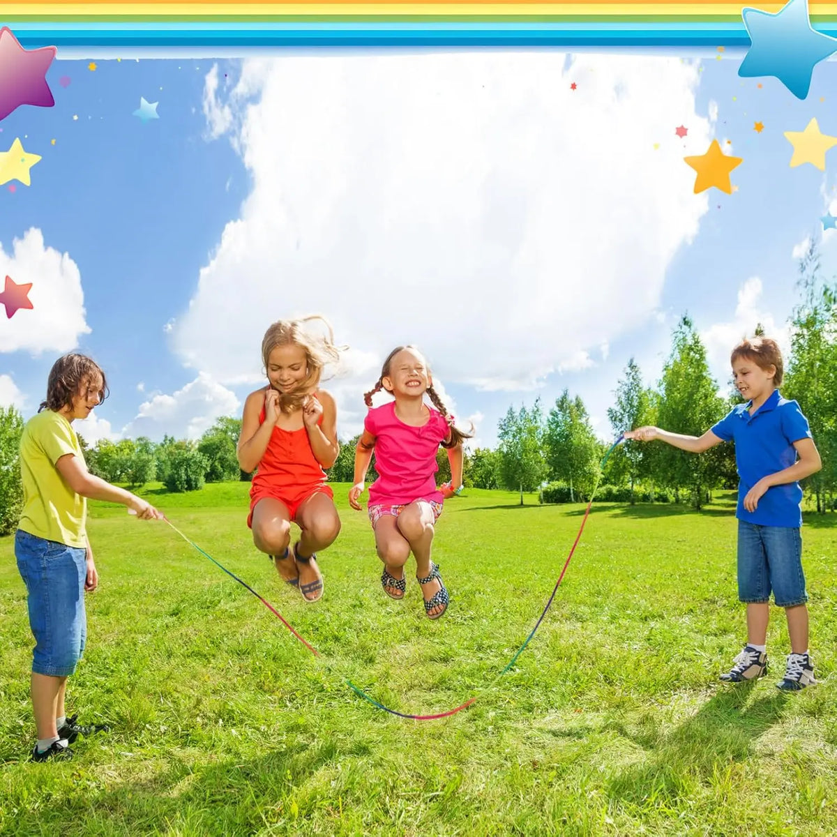 5M Rainbow Long Rope Group Skipping Children Students Speed -Fit Jump With Anti-Slip Handle School Elementary Outdoor Sports