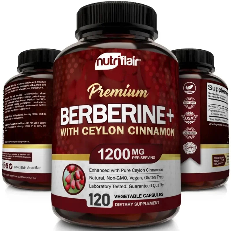 Premium Berberine HCl 1200mg- Ceylon Cinnamon Supplement - Supports Glucose Metabolism, Immune System, Healthy Weight Management