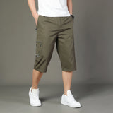 Loose Cargo Shorts Outdoor Hiking Man Keen Length Summer Cotton Breathable Elastic Waist Short Pants Drawstrring 3/4 Cargo Pants