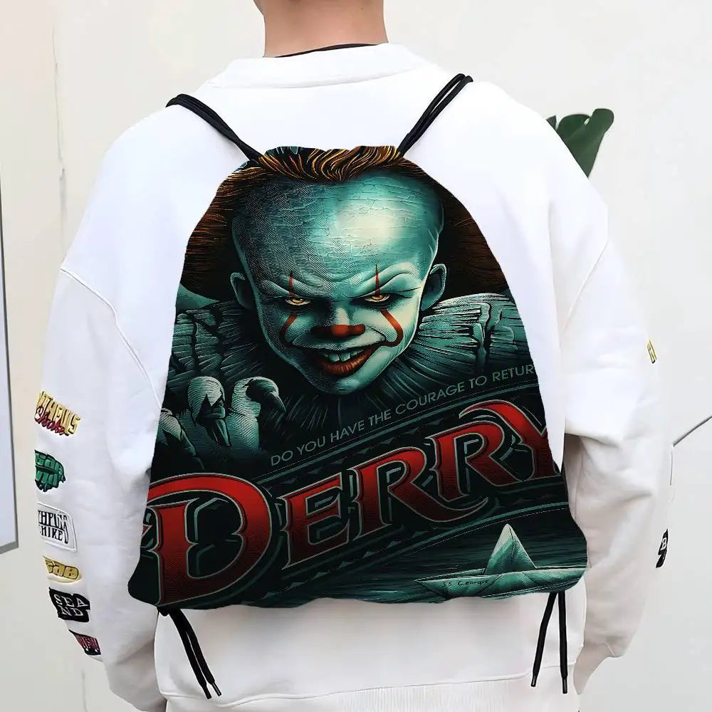Horror Film I-It P-Pennywise Clown Drawstring Bags Sports Backpack Gym Sackpack Water Resistant String Bag For Cycling