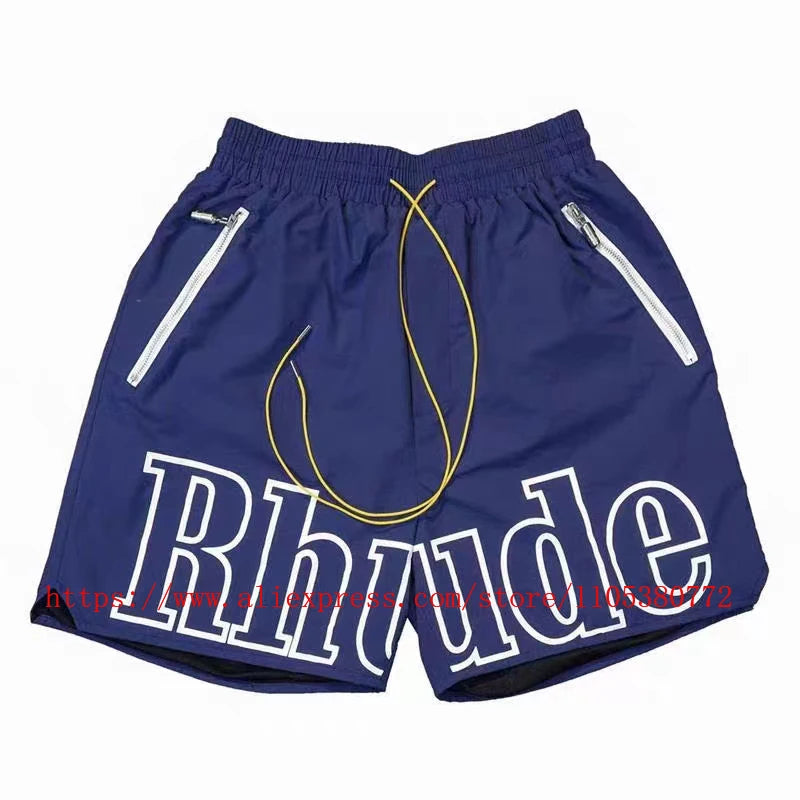 2026 Latest Style Men's Rhude Print Casual Shorts Loose Fit Nylon Drawstring High Quality Beach Sports Shorts Quick Delivery