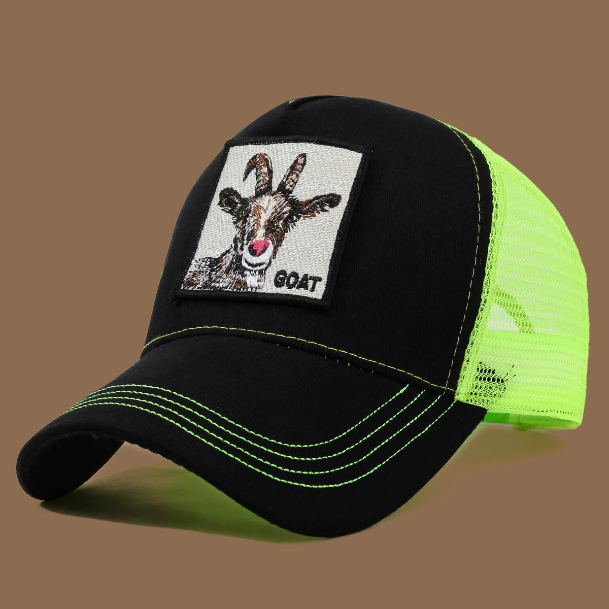 Unisex Trucker Cap with Goat Embroidery & Applique - Ideal for Daily Casual Wear, Sports and Travel