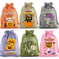 Halloween Burlap Drawstring Bag Linen Drawstring Organizer Gift Bag Trick Or Treat Candy Bag For Halloween Birthday Party Kids