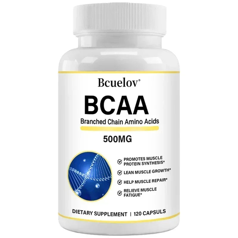 BCAA Supplement – Branched Chain Amino Acids Capsules – Help Muscle Repair and Energy Levels, Increase Muscle Mass, 500mg