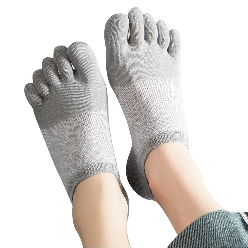 5 Pairs Men's Open Toe Boat Socks Breathable Invisible Ankle Short Socks Elastic Men Five Finger Socks Silicone Anti-slip Sports
