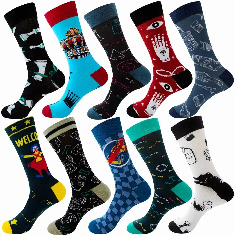 10 Pairs Lot Pack Men Women Couples Lover Socks New Arrival Rhombus Animal Christmas Cartoon Fruit Food Dot Cotton Happy Socks