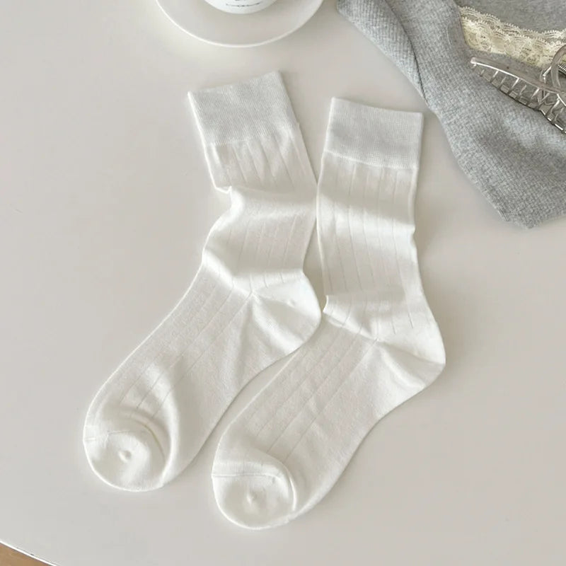 Solid Color Socks Women Bamboo Fiber Thin Breathable Summer Elastic Long Socks Korean Fashion Streetwear Black White Gray Socks