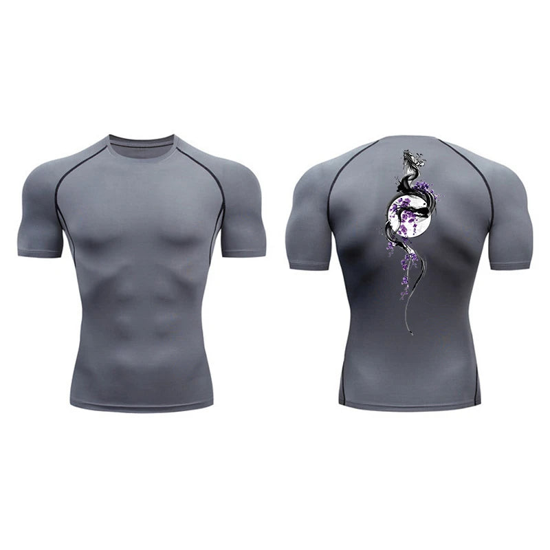 Yin Yang Sword Print Short Sleeve Compression Shirts for Men Summer Athletic Quick Dry T-shirts Gym Workout Running Tees Tops