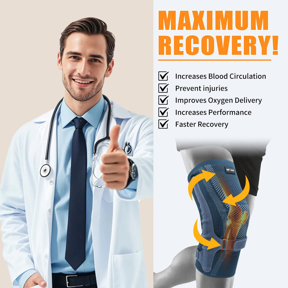 NEENCA Knee Brace with Patella Pad & Side Stabilizers,Knee Compression Sleeve Support for  Women and Men ACL/PCL, Running Sports