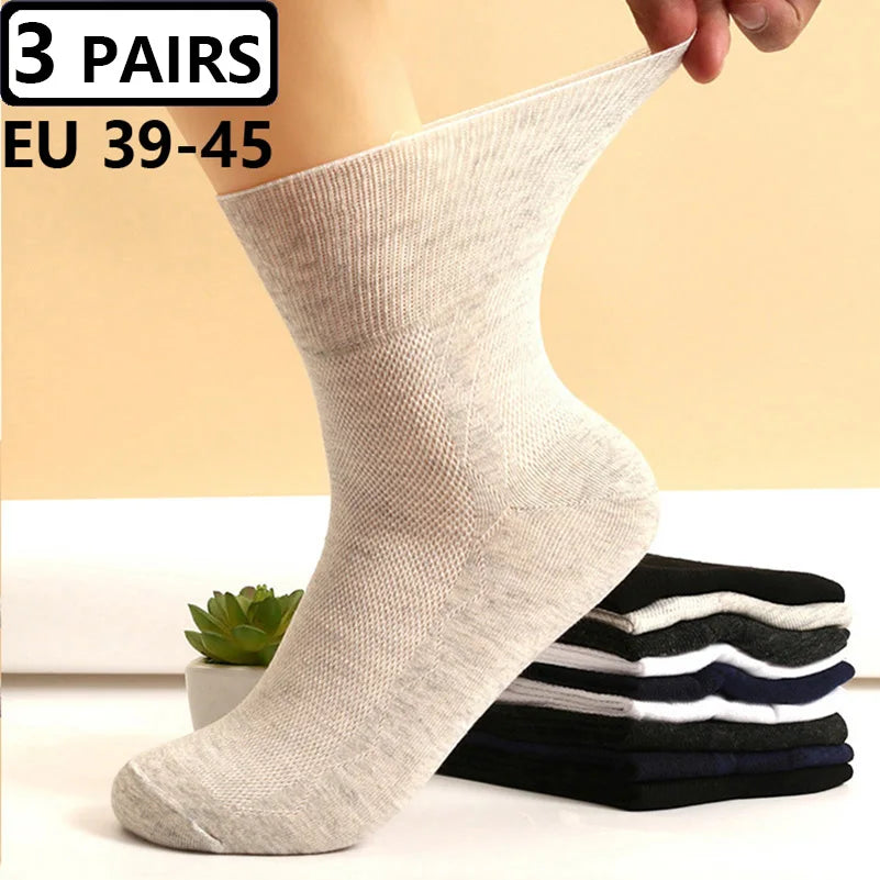 3 Pairs Plus Size EUR 45-50 Prevent Varicose Veins Socks Mens Diabetics Patients Cotton Loose Mouth Sock Man Women Comfort Meias