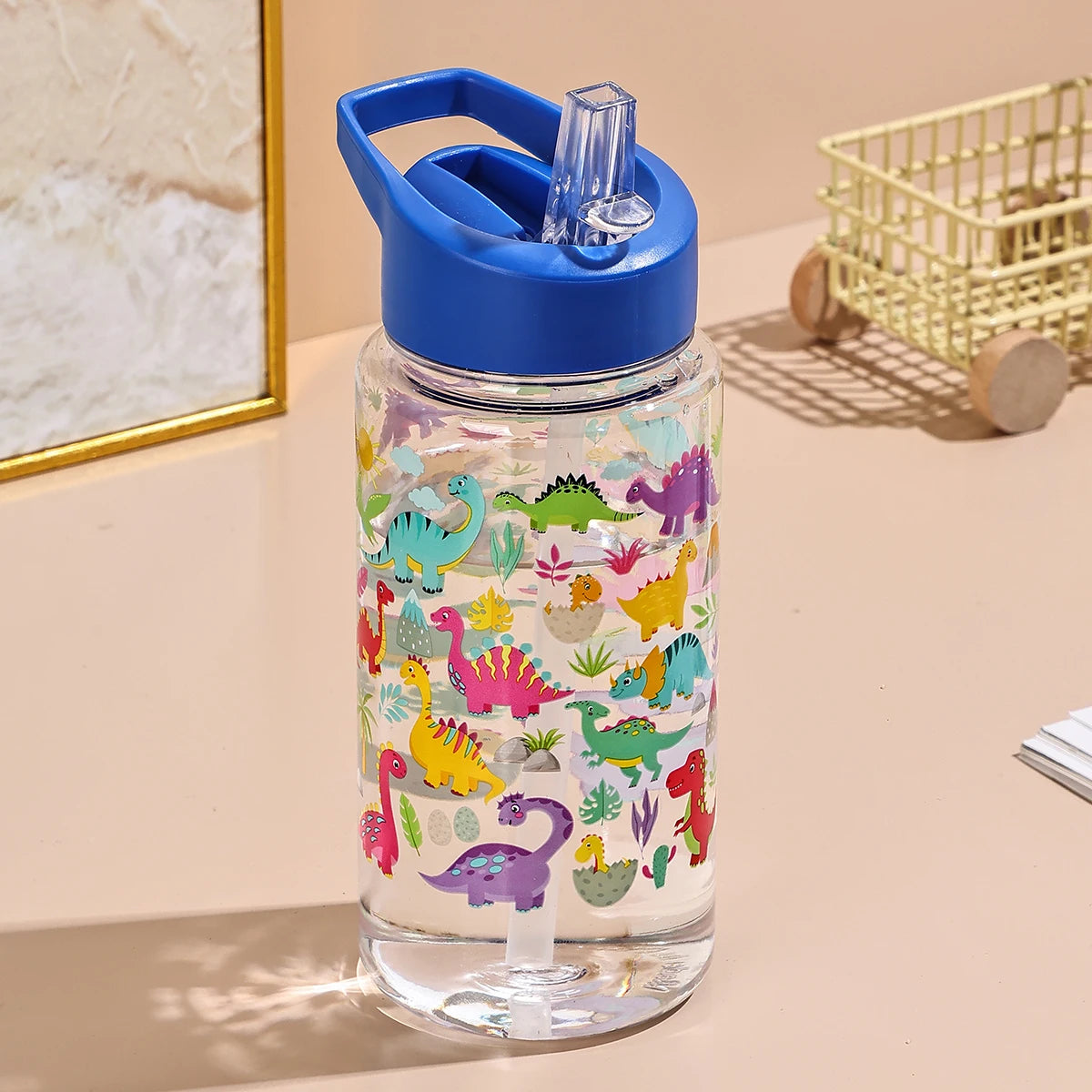 A 500ml Straw Cup, Cute and Portable Dinosaur Ice Cream Water Bottle, Outdoor Portable Cute Cup Water Bottle