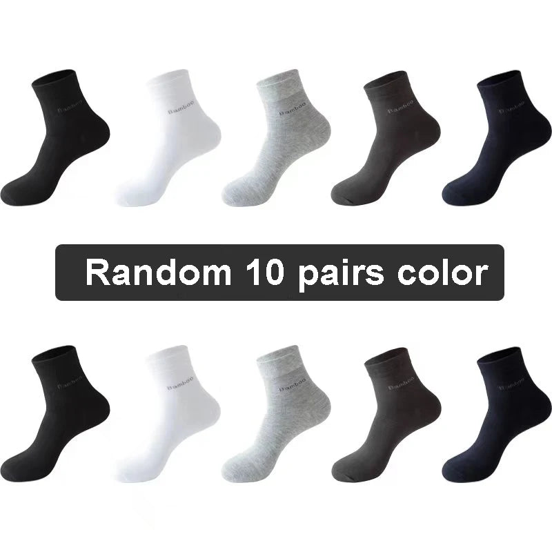 10 Pairs /Lot Bamboo Fiber Socks Men Casual Business Anti-Bacterial Breatheable Men's Crew Socks High Quality Guarantee Socks