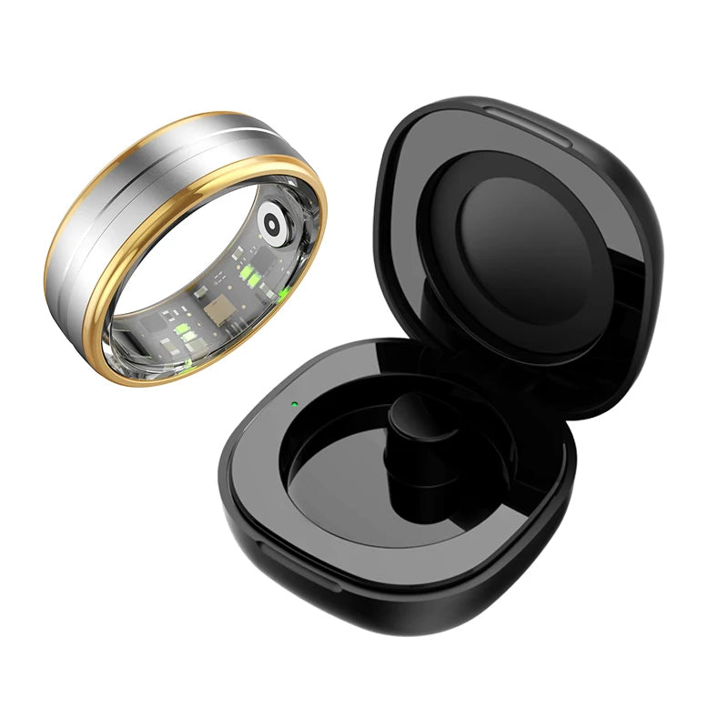 R06 Smart Ring Men Women with Charging Case,Heart Rate and Blood Oxygen Monitor,5ATM Waterproof,Multi-Sport Mode For Andriod IOS