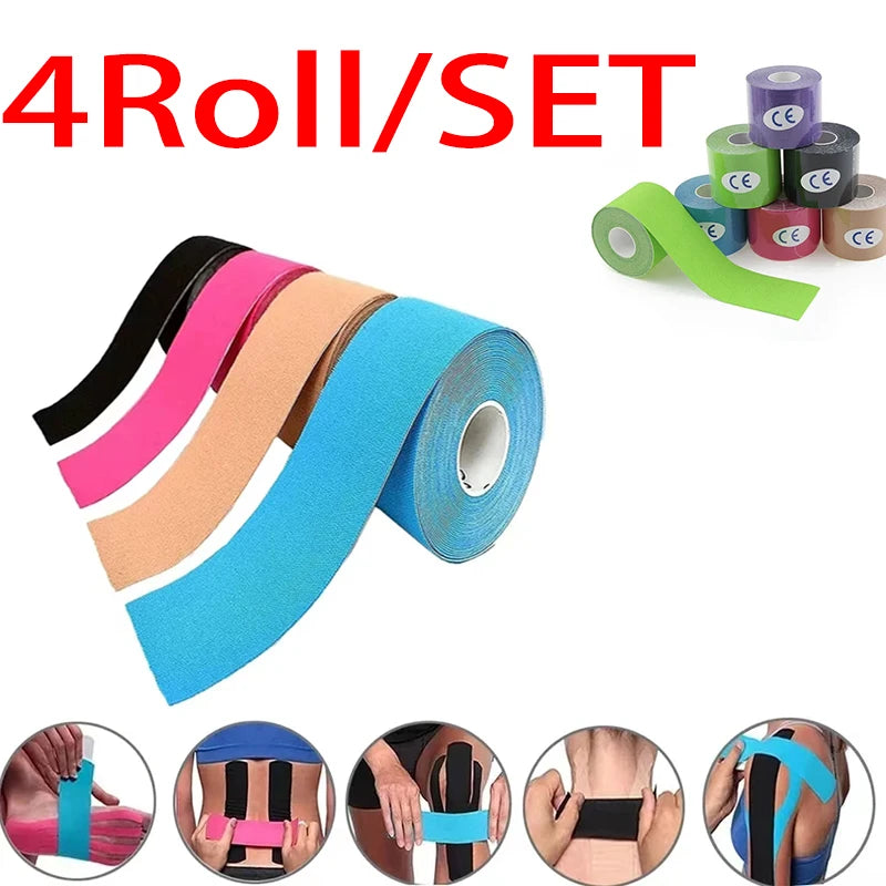 4 Roll Ride Force Kinesiology Tape Athletic Recovery Self Adherent Wrap Taping Medical Muscle Pain Relief Knee Pads Protector