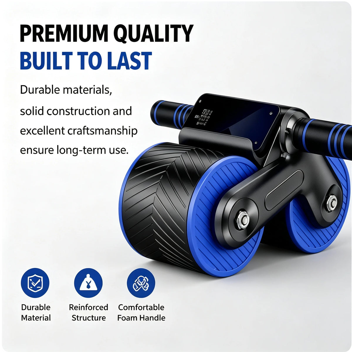 Auto Rebound Double Wheel Ab Roller with Phone Holder Non-Slip Abdominal Workout Wheel Home Core Trainer for Beginner Fitness