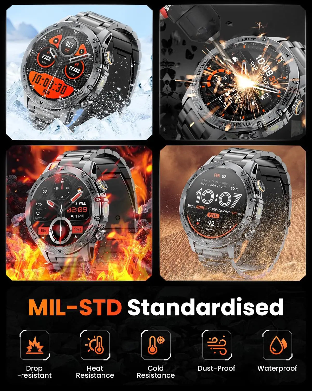New Outdoor Original Men Sports Smart Watch 1000mAh Big Battery GPS 10ATM Waterproof Bluetooth Call Flashlight Adult Smartwatch