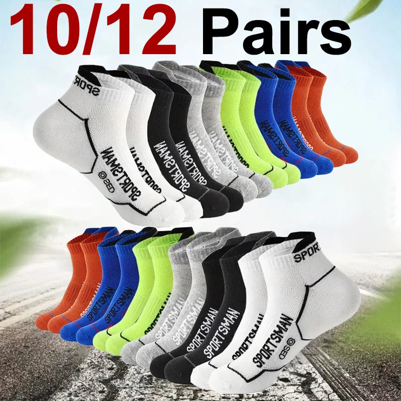 10/12 Pairs High-Quality Knitted Anti Odor Men Sports Socks Summer Sweat Absorbing Mesh Breathable Couple Running Casual Socks