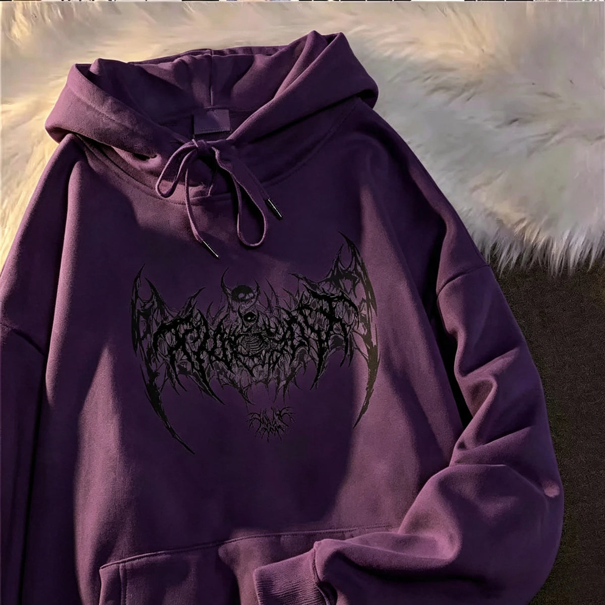 Skull Graphic Printed Long Sleeve Men Hooded Women's Sweatshirt Gothic Top Black Punk Style Fashion Cool Girl Unisex Hoodie