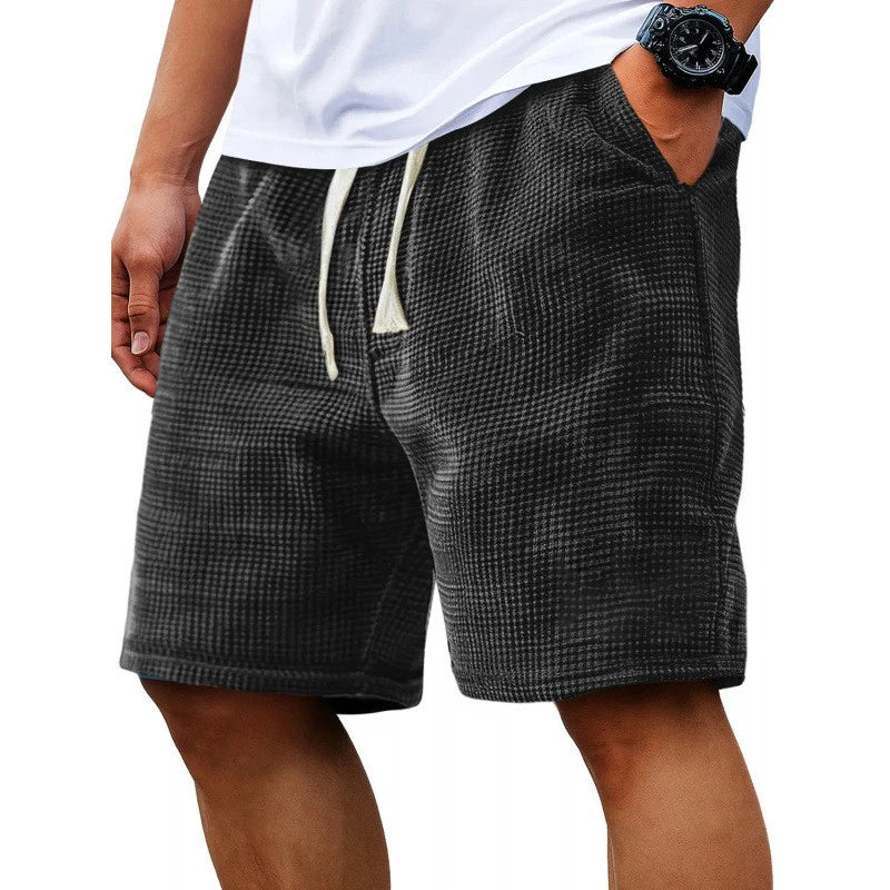 Men Waffle Plaid Casual Shorts Elastic Drawstring Loose Fit Summer Beach Walking Jogging Short PantsS-4XL