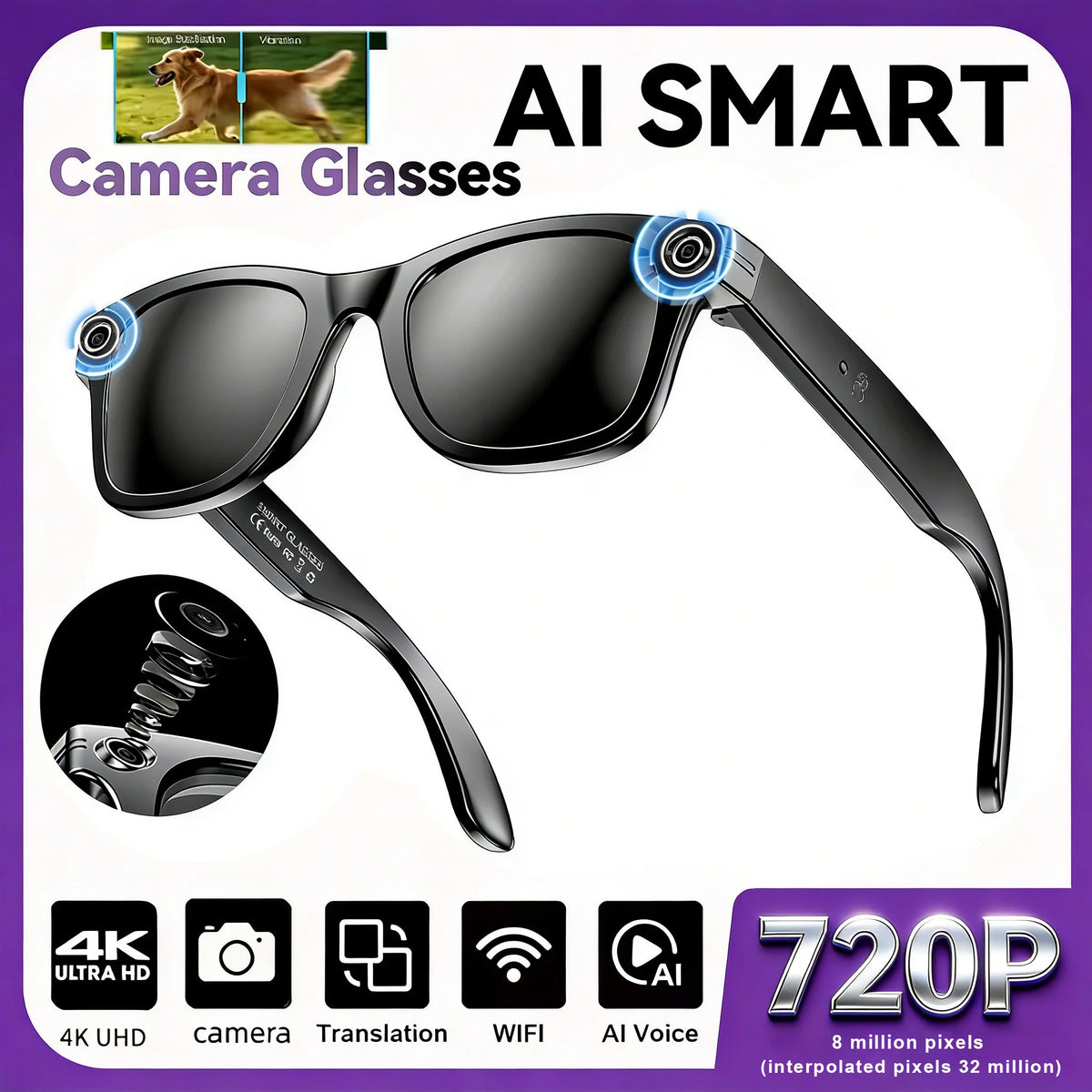 TOP 1 for Meta AI Smart Glasses 13MP Camera Video Recording 100+ Languages Translation Sunglasses Bluetooth Call Music Play