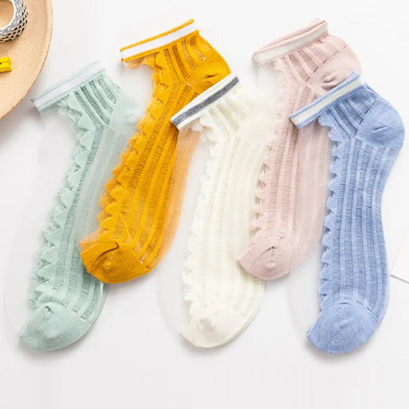 5 Pairs Socks Womens Summer Autumn Socks Women Quality Cotton Cute Set Japanese Style Sports Fashion Short Ankle Socks Harajuku