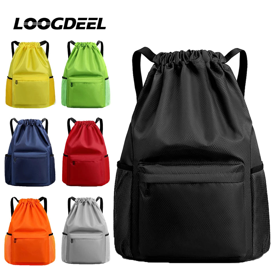 Loogdeel Portable Gym Football Drawstring Bag Quick Drying Large Capacity Oxford Cloth Backpack Solid Color Adjustable Straps