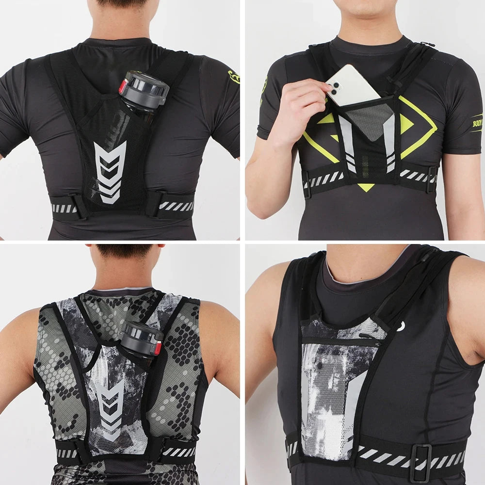Reflective Running Vest with Phone Holder & Key Pocket | Adjustable Strap for Men Women Night Jogging Walking Gym Exercise Gear