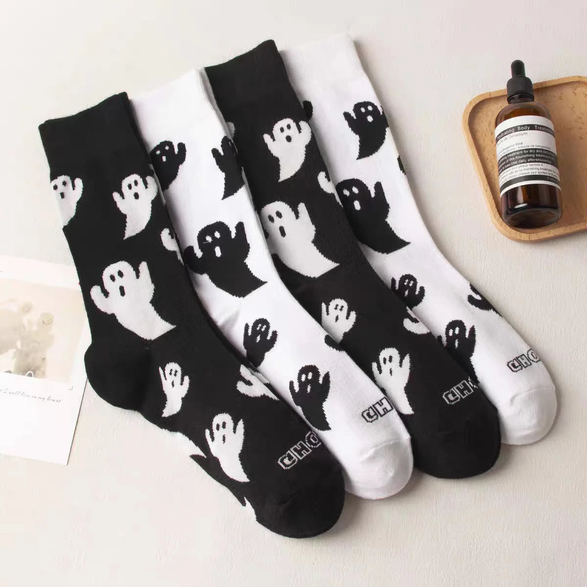 Halloween Harajuku Characteristic Couple Socks Funny Cosplay Outdoor Trend Couple Sock Ghost Print Men/Women's Middle Tube Socks