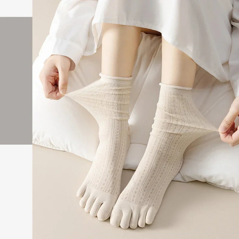 5 Pairs Loose Socks with Five Separate Fingers Summer Thin Tulle Toe Socks Soft Pilates Yoga Sports Socks High Tube