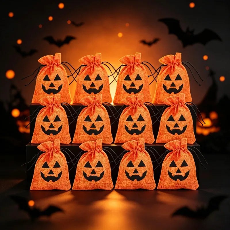 5pcs Halloween Ghost Festival Linen Drawstring Bag Christmas Party Decor Candy Jewelry Storage Gift Packing Sack Pouch