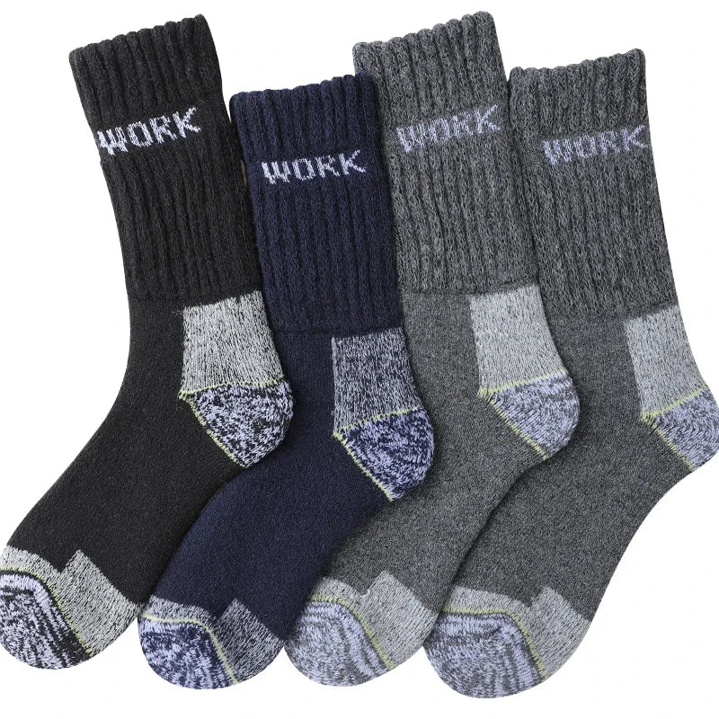 3Pairs Men's Thermal Work Crew Socks Winter Thick Terry Knit Mid-Calf Sock Breathable Comfort Fit for Daily Wear & Outdoor Sport