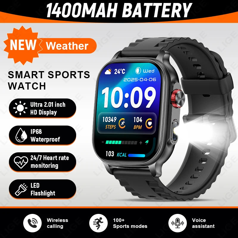 1400mAh Battery Smart Watches Women Outdoor GPS Trajectory Flashlight IP68 Waterproof Bluetooth Call Military Sports Smartwatch