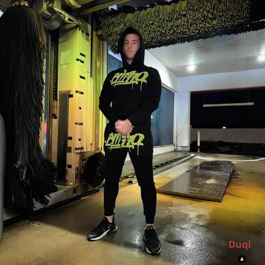 Large supply of men's sportswear, new fashion hip hop suit two-piece set hoodie printed sweatshirt comfortable casual male style