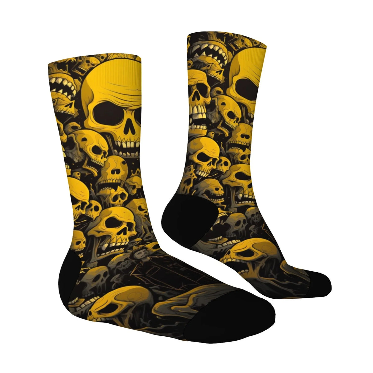 Harajuku Retro Cartoon Skull Print Casual Men's Socks Comfortable Breathable Non-slip Socks Street Hip-hop Crew Socks Fun Gift