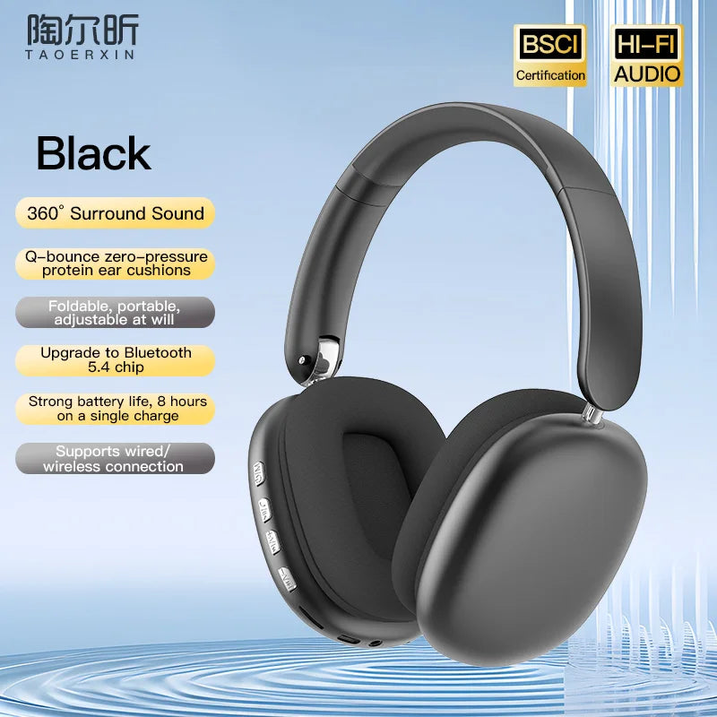 Bluetooth Headphones Over Ear Wireless Headset HiFi Music Gaming Comfortable Mic for iPhone Android PC Travel Sports Gift Unisex