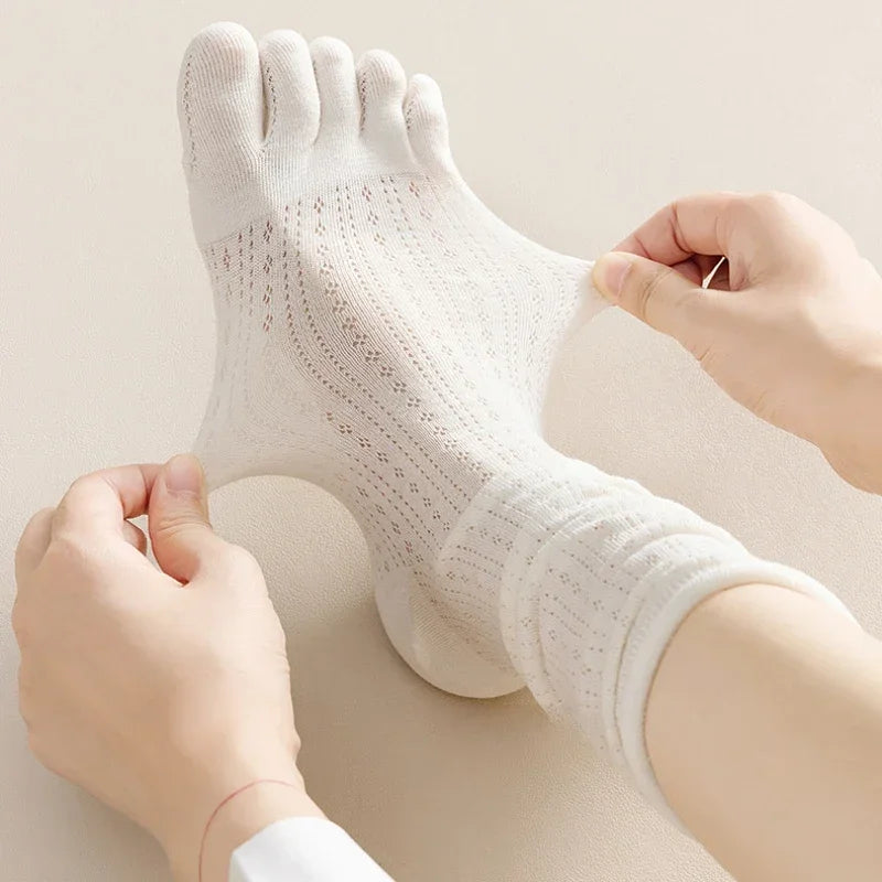 5 Pairs Loose Socks with Five Separate Fingers Summer Thin Tulle Toe Socks Soft Pilates Yoga Sports Socks High Tube