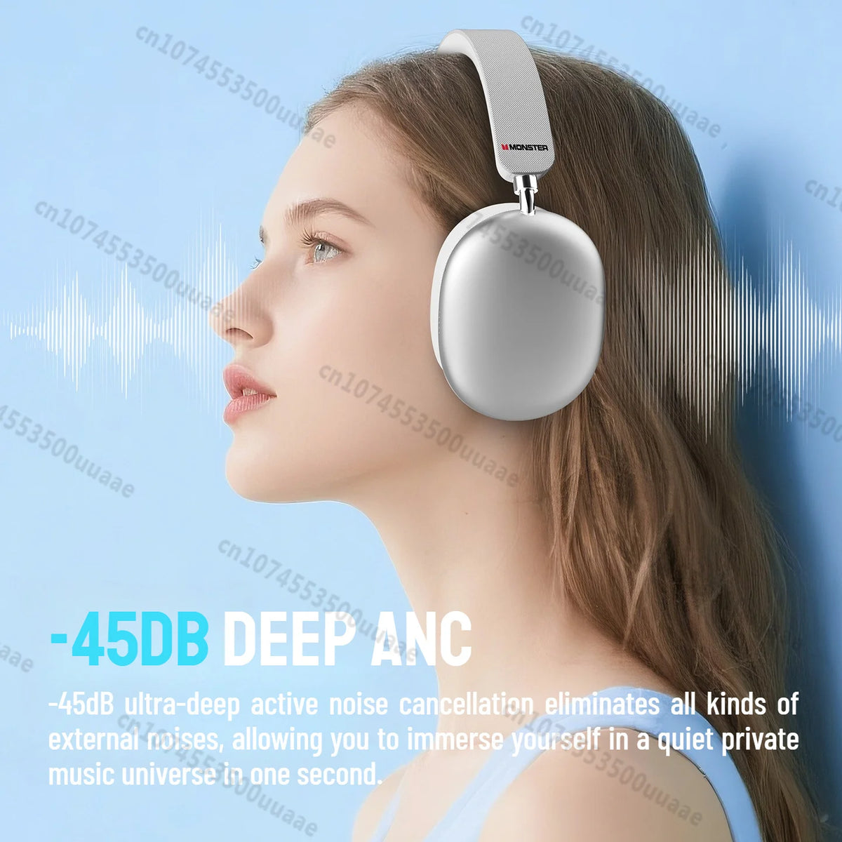 Monster AH100 ANC Over-Ear Headphone Bluetooth 6.0 -45dB Active Noise Cancelling Earphones Hifi Stereo Wire/Wireless Headset