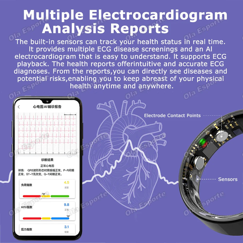 2026 New ECG Smart Ring With Charge Case, Blood Pressure,Heart Rate,Sleep Monitor,5ATM+IP68 Waterproof Multiple Sport Modes Ring
