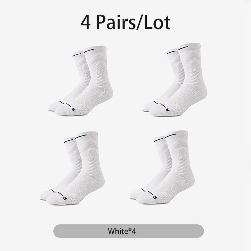 4 Pairs/Lot Professional Basketball Socks Breathable Men Mid-Tube Socks White Sports Socks Towel Bottom Men Basketball Socks