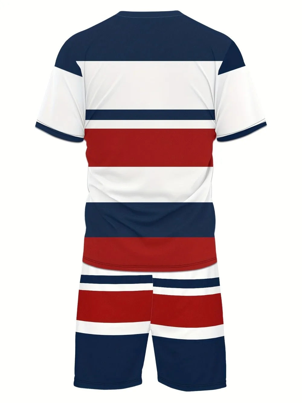 Summer Men's New Spliced Printed Pattern Breathable Round Neck T-Shirt and Shorts Outdoor Skin Friendly Casual Two-Piece Set